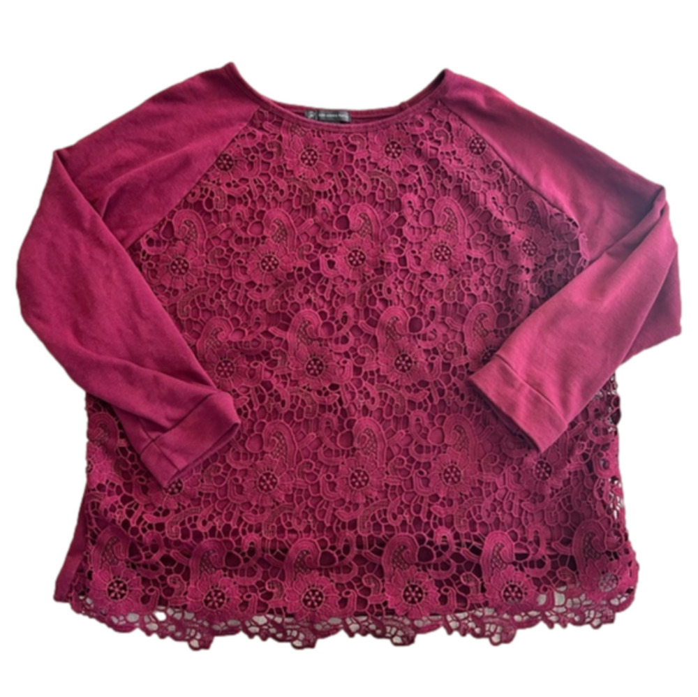 Adrianna Papell Burgundy Lace Sweatshirt